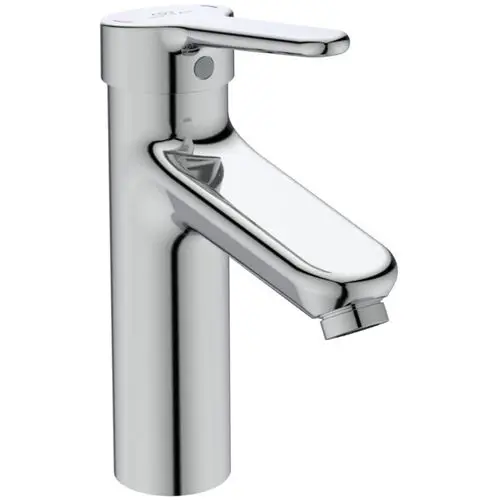 Chromene Ideal Standard Armatur mit einem seitlichen Hebel und schmalem Wasserauslauf. Geeignet für moderne Waschbeckeninstallationen.